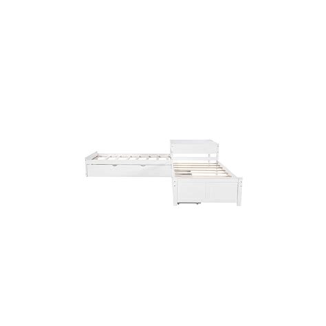 Buy L-Shape Bed 2 Twin Platform Beds with Trundle and Storage Drawers ...