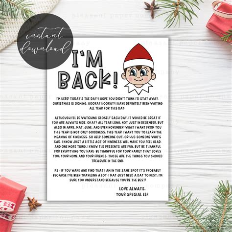Elf Arrival Letter, Elf Im Back Letter, Elf Return Letter, Elf on the ...