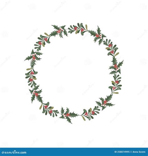 Christmas Wreath with Holly. Vector Stock Illustration - Illustration ...