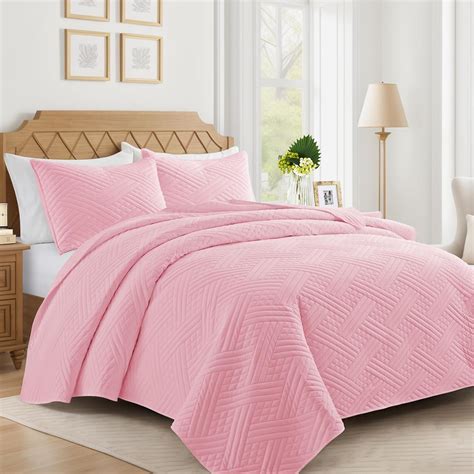 Amazon.com: Lavsiry Pink Quilt Queen Size with Striped Pattern ...