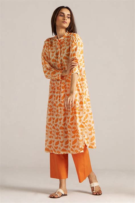 Celosia Orange and Cream Print Co-ord Set - Ganga Fashions