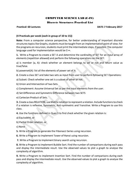 DS Practical List - COMPUTER SCIENCE LAB Discrete Structures Practical ...