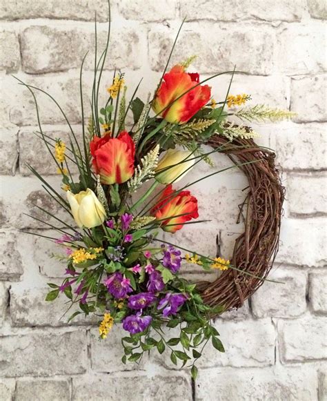 Spring Tulip Wreath, Spring Wreath, Front Door Wreath, Silk Floral ...