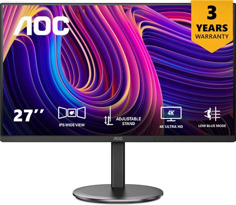 AOC U27V4 27" Gaming Monitor Ultra HD 4K, Frameless, Flicker-Free, Low ...