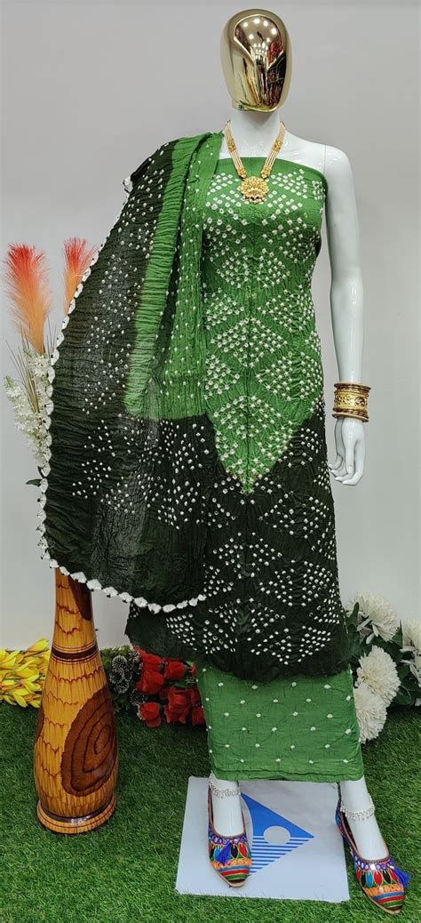 Cotton satin Self Color Contrast Original Kutch Bandhani Dress Material ...