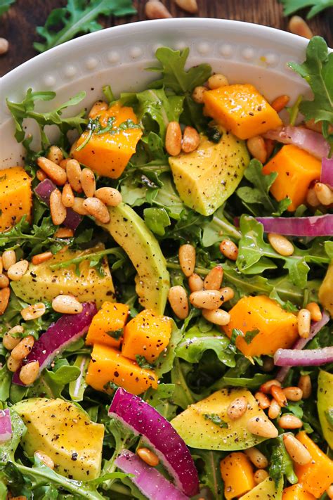 Avocado Mango Salad with Arugula, Pine Nuts, and Honey-Lime Dressing ...