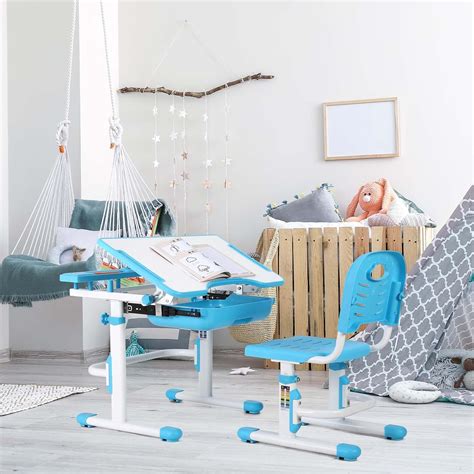 Buy AOOU Kids Desk and Chair Set, Height Adjustable School Desk w/Tilt ...