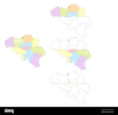 Map of Belgium divided to administrative divisions, Flanders Wallonia and Brussels blank Stock ...