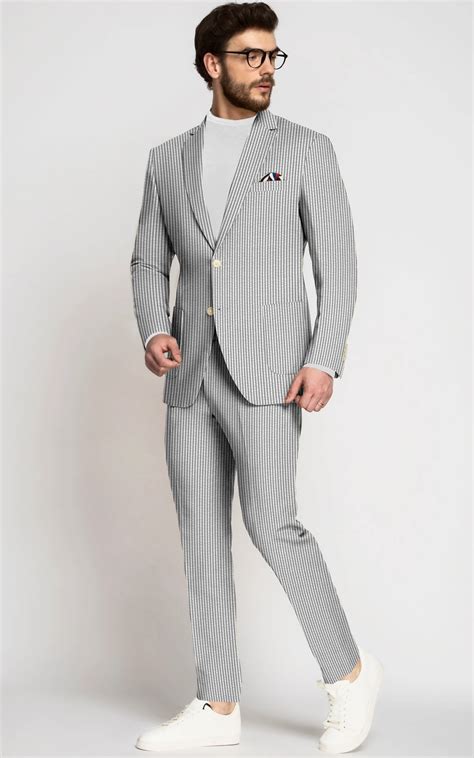 Grey Seersucker Cotton Suit - A.i. Perfect Fits