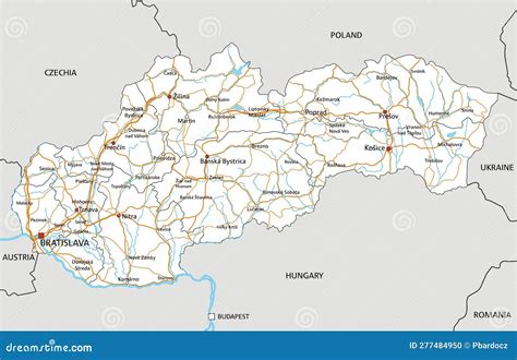 Detailed Slovakia Road Map with Labeling. Stock Vector - Illustration ...
