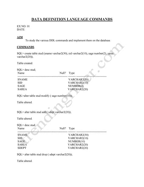 CS6312 DBMS LAB Manual 1 - DATA DEFINITION LANGUAGE COMMANDS EX NO: 01 ...