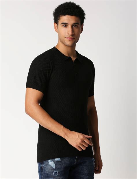 Fostino Beta Knitted Black Polo T-Shirt - Fostino T-Shirts
