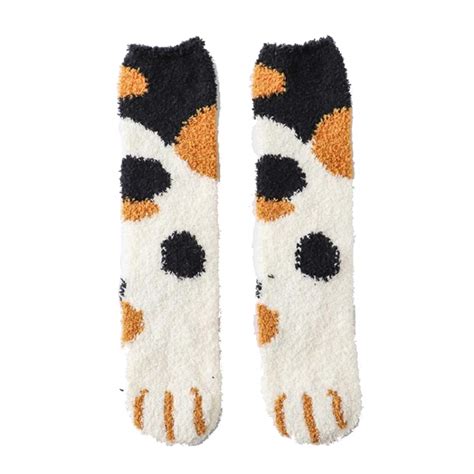 The Purple Tree Woolen Fuzzy Cute Cat Paw Print Winter Socks For Women ...