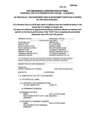 Lic Pension Plus 867 Proposal Form Pdf Download - Fill Online ...