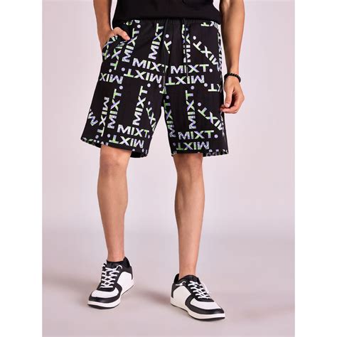 Buy MIXT by Nykaa Fashion Black Logo Print Knee Length Shorts Online