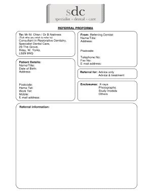 Fillable Online REFERRAL PROFORMA From Tick who you wish to refer to ...