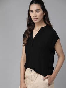 Roadster Casual Short Sleeve Solid Women Black Top - Buy Roadster ...