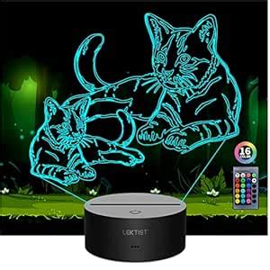 LEKTIST Pet Cat 3D Night Light for Kids 16 Color Changing 3D Illusion ...