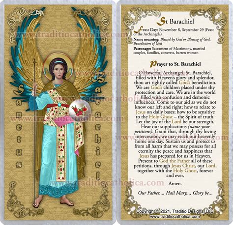 Saint Barachiel Archangel laminated Holy Prayer cards. | Etsy