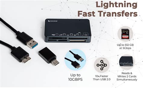 Coconut CR11 USB 3.0 Card Reader with Type C 3.1 OTG, 6 in 1 Memory ...