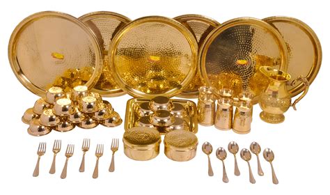 100% Pure Brass Dinner Set 52 Piece Set| Hammered Design l Jumbo Brass ...