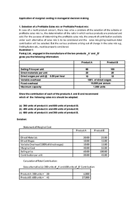 Application of marginal costing in managerial decision making (AC ...