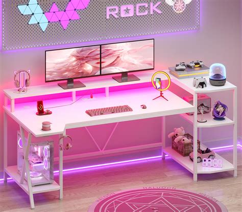 Sedeta White Gaming Desk 70 8 With Led Lights Storage | Desertcart INDIA