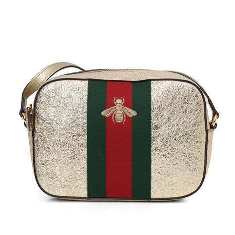 Shop Pre‑Owned Authentic Gucci Foil Leather Webby Bee Crossbody Bag ...