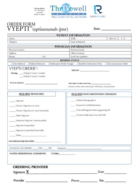 Fillable Online VYEPTI (Eptinezumab-jjmr) ORDER FORM Fax Email Print ...