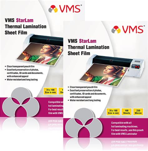 VMS Starlam Thermal Lamination Pouch 70mmx100mm 250 Micron - Pack of 2 ...