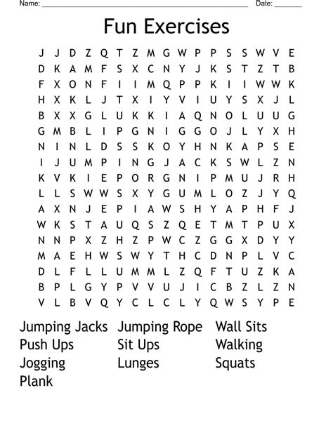 Exercise Word Search Puzzles 的图像结果