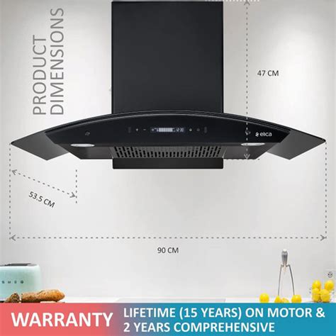 Elica BLDC FLCG 900 HAC LTW MS NERO Filterless Auto Clean Wall Mounted ...