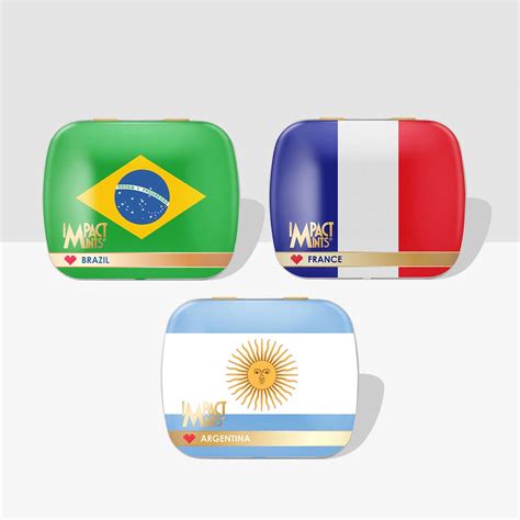 Impact Mints Limited Edition Flag Tins 14g - Pack of 3 (Brazil, Argent
