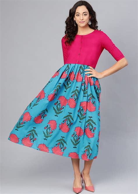 Get Half & Half Floral Printed Pleated Midi Dress at ₹ 495 | LBB Shop