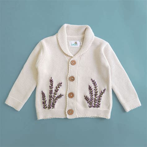 Keebee Organic Cotton Hand Embroidered White Cardigan - Winter Lavender ...