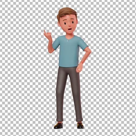 3d male character pointing up | Premium PSD