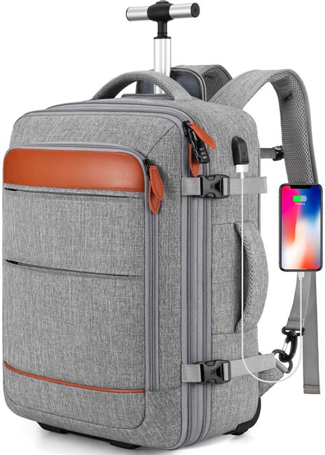 UKEIN Rolling Backpack for Adults with Wheels, Roller Backpack with USB ...