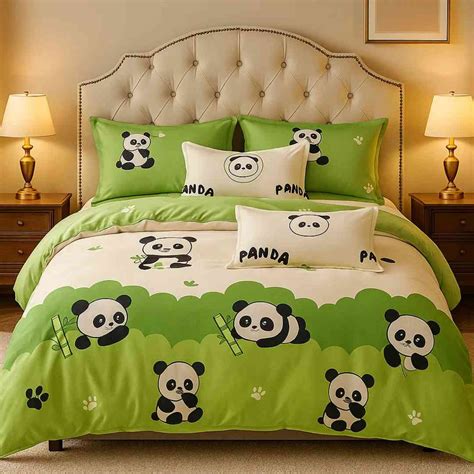 Kids Premium King Bed Sheet Set - Cute Panda & Bamboo – Famyo