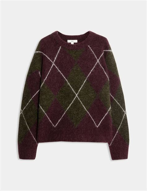 Wool Blend Argyle Crew Neck Relaxed Jumper | M&S | M&S
