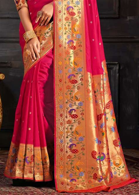 Ruby Red Woven Traditional Paithani Silk Saree – zarikaariindia.com