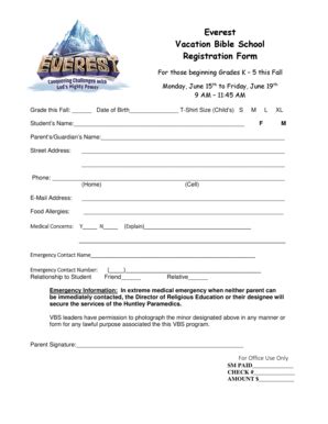 Everest Vacation Bible School Registration Form - Stmaryhuntley - Fill ...