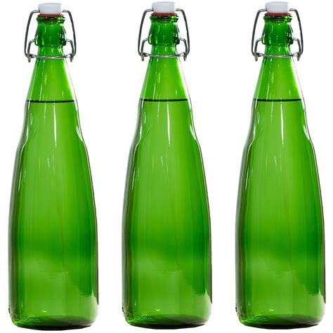 SAND DUNE Set of 3, 1000 ml Each OPT3 Green Glass clip top cap water ...
