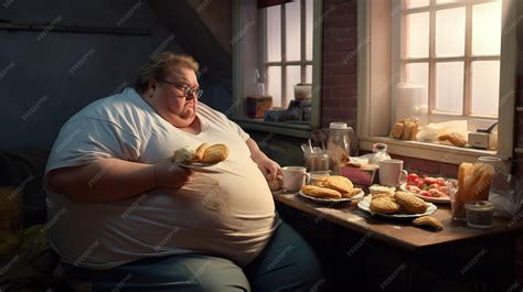 Premium Photo | Fat man eat food Exaggerated presentation of a greedy ...