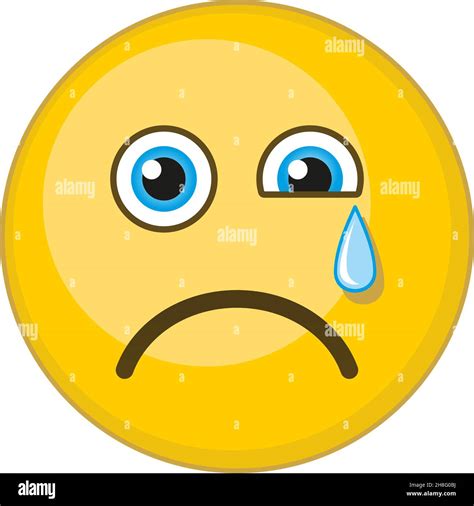 Crying emoji. Sad round yellow face with tear dropping Stock Vector ...