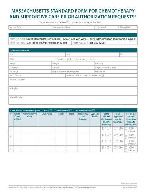 Fillable Online Massachusetts standard form for chemotherapy and ...