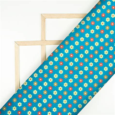 Sky Blue And Orange Floral Pattern Zari Jacquard Banarasi Taffeta Silk ...