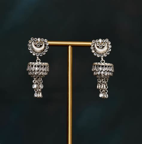 Royal Crystal And Silver Jhumka Earrings – Totapari