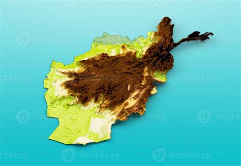 Afghanistan Map Shaded relief Color Height map on the sea Blue Background 3d illustration ...