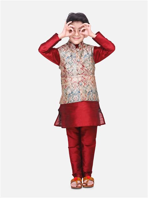 Maroon Kurta Churidar with Golden Designer Digital Print Nehru Jacket ...