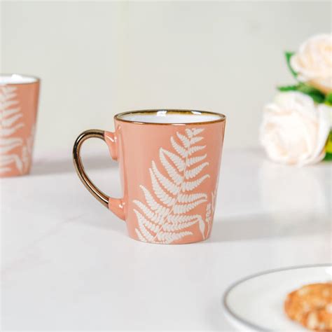 Pastel Peach Leaf Latte Mug Set of 6 200ml Online - Premium Coffee Mug ...